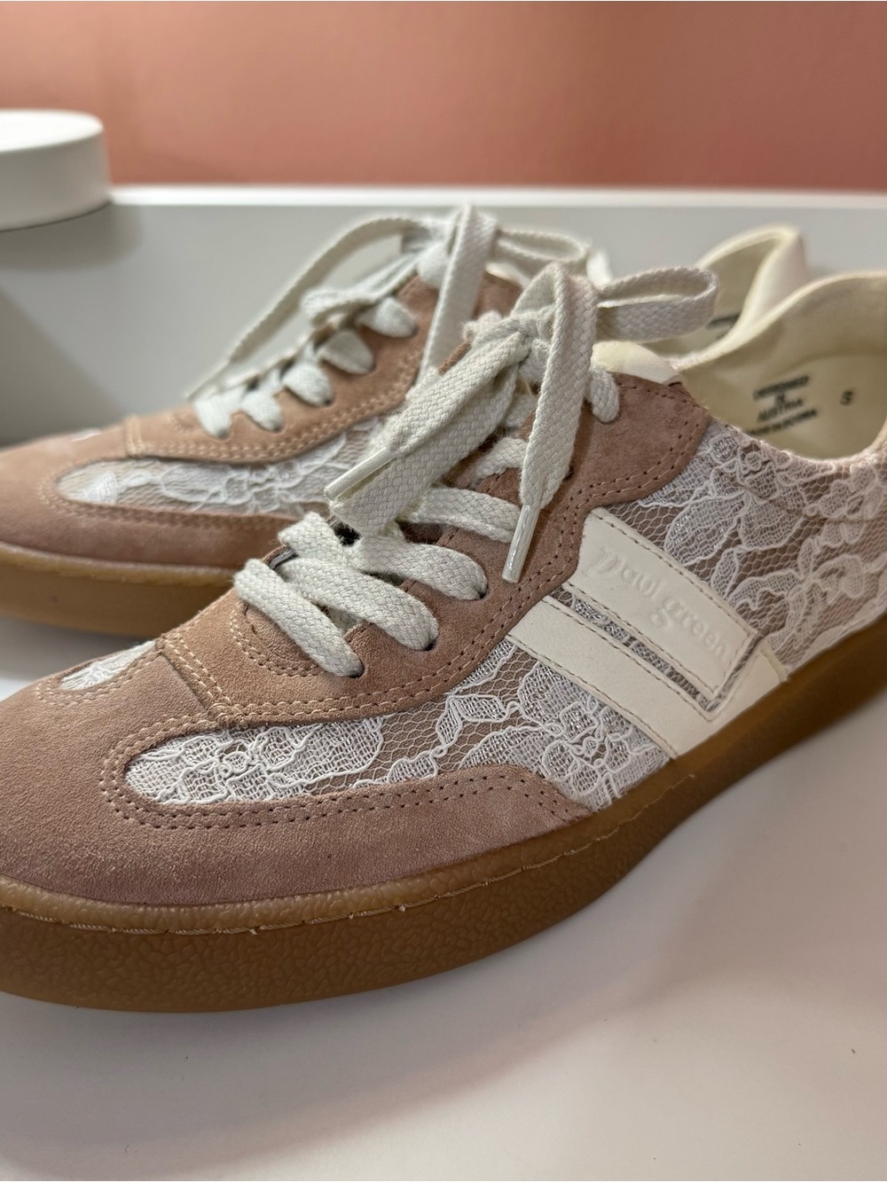 Paul Green Becki Lace Suede Sneakers Powder White Combo Size 5